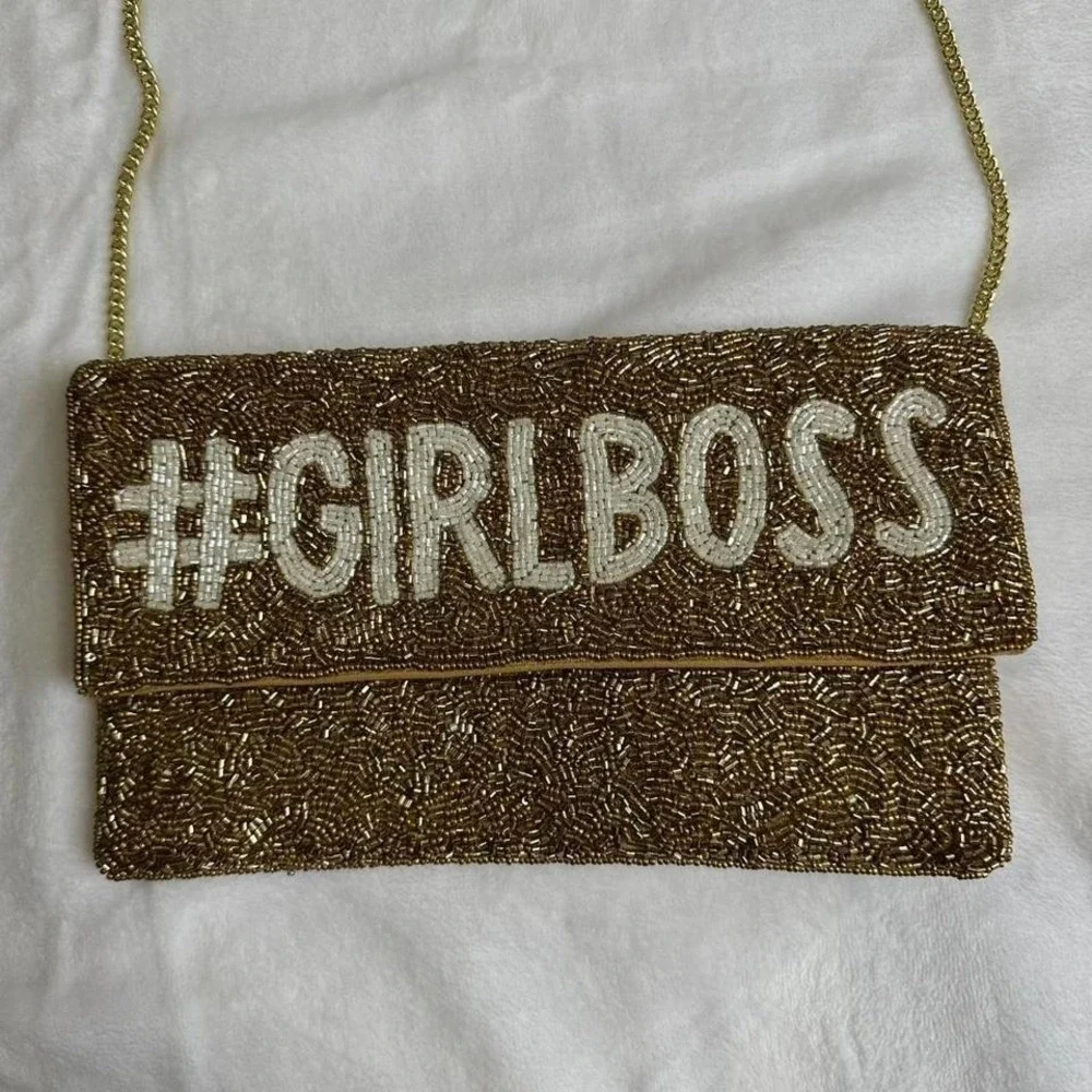Gold seed‎ beads clutch bag